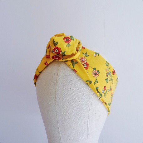 Bandeau twist jaune fleuri