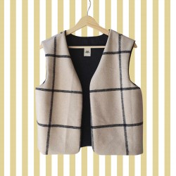 Gilet de berger grège à grand carreaux