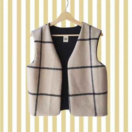 Gilet de berger grège à grand carreaux